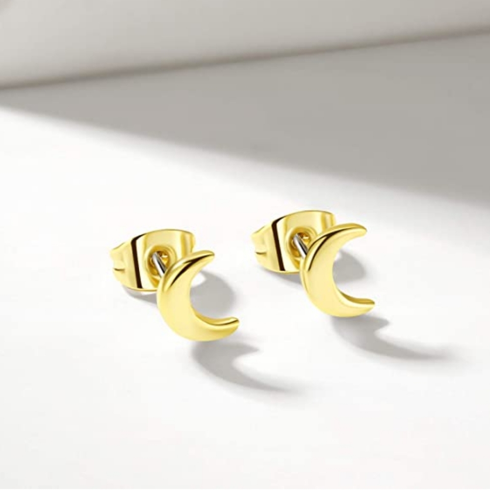 Dainty crescent moon stud earrings 14k gold plated